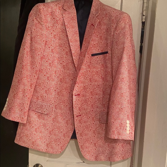 LINEA UOMO 100% Cotton Textured Red and White Jacket GC SIZE 46 - Picture 2 of 10